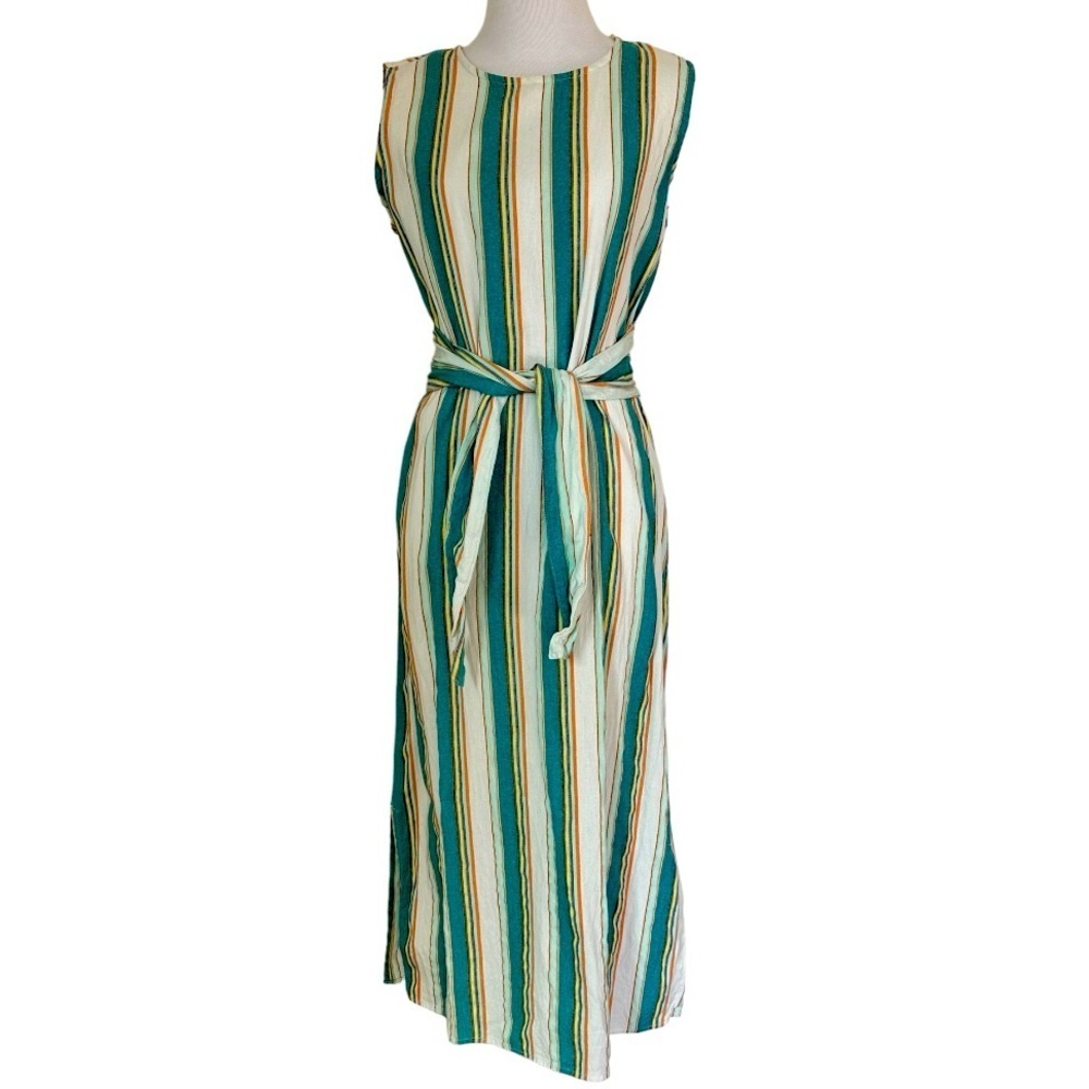 Boho Multicolor Stripe Sleeveless Summer Maxi Dress Medium 🔥